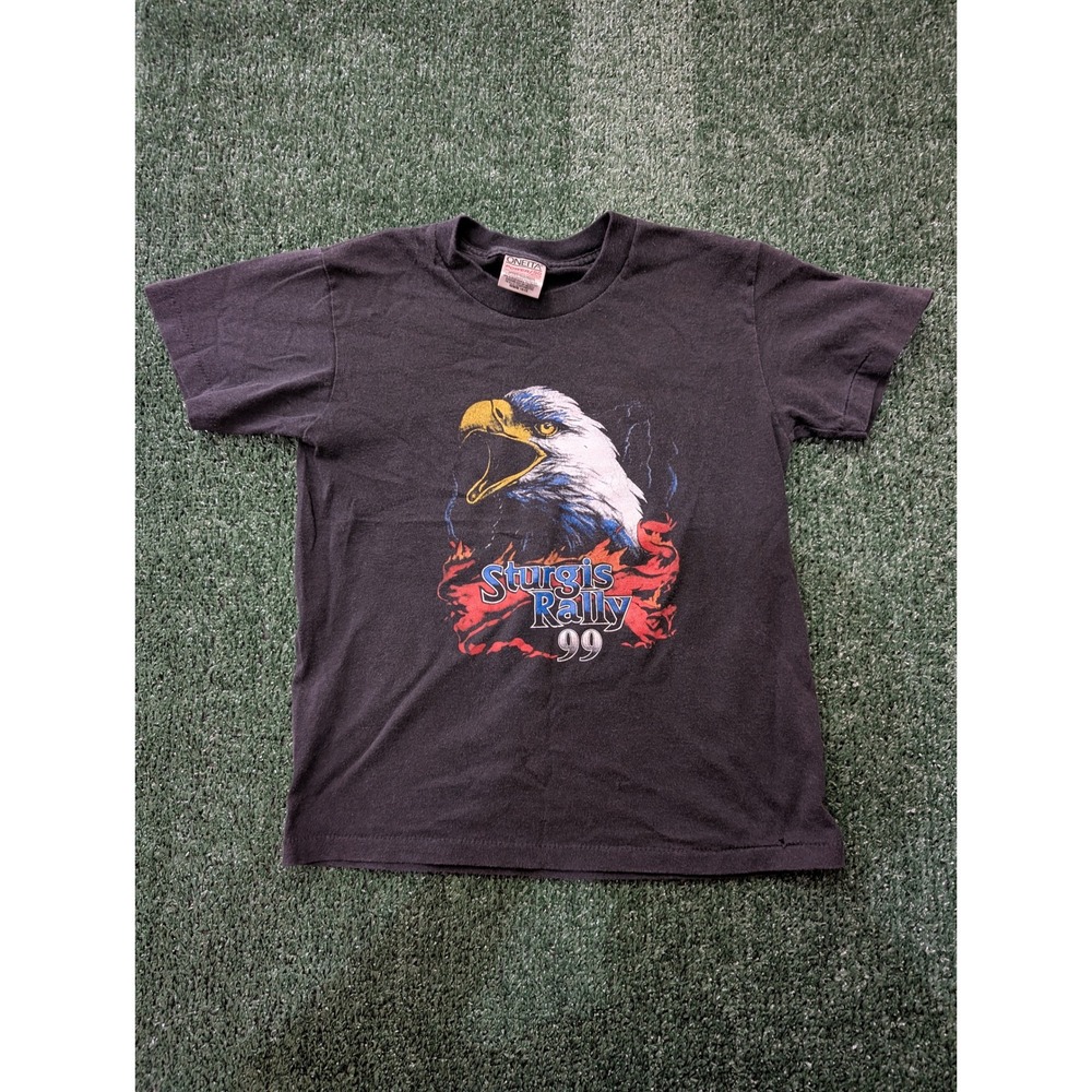 Vintage 1999 Sturgis Rally Eagle T Shirt Kids M 10-12 Oneita Single Stitch Black